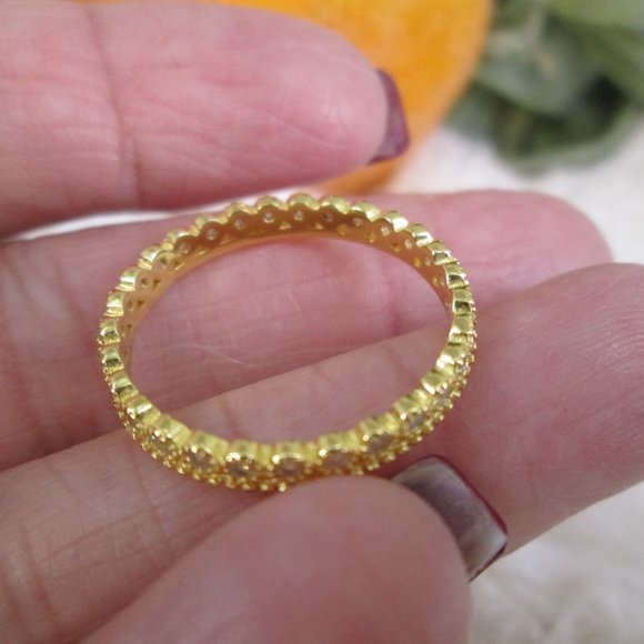 Princess Crown Ring>14kt.Gold over 925 Sterling,Simulated Diamonds,Narrow Band - Picture 5 of 5